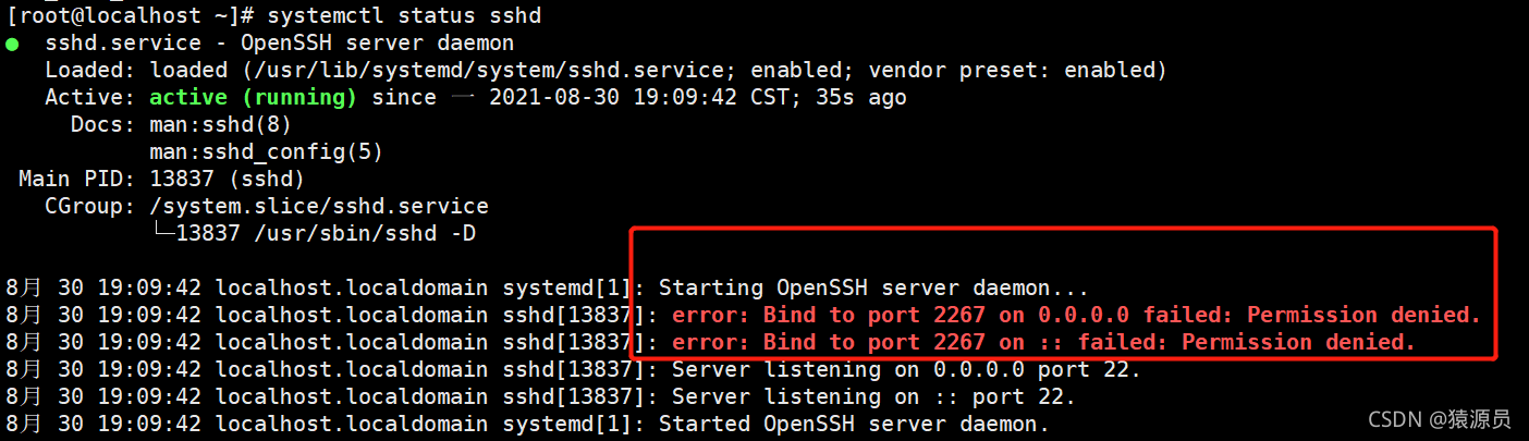 解决 CentOS 修改 SSH 端口出错 error: Bind to port 1024 on 0.0.0.0 failed: Permission denied.（解决 denied.)-图1