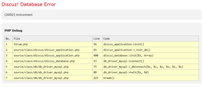 Discuz! Database Error的解决办法（discuz! database error(0) notconnect）-图1